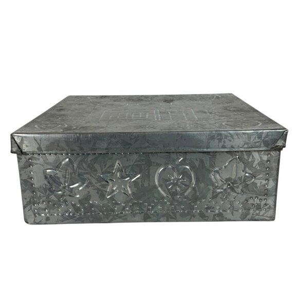 Decorative Tin Box With Punched Pattern Home Stars Leaf Apple Farmhouse Decor - Picture 1 of 8